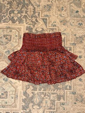 Smocked Red Floral Skort with Blue Accent Print